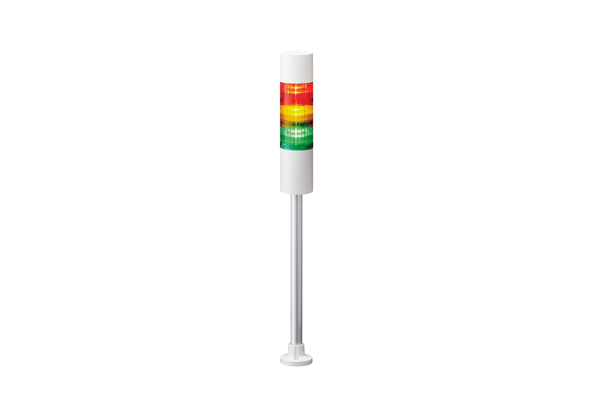 LR6 Signalsäule 60mm - vormontiertes System - 3 - Weiß - Stangenmontage mit Rundhalterung - 88dB Summer - 24 V
